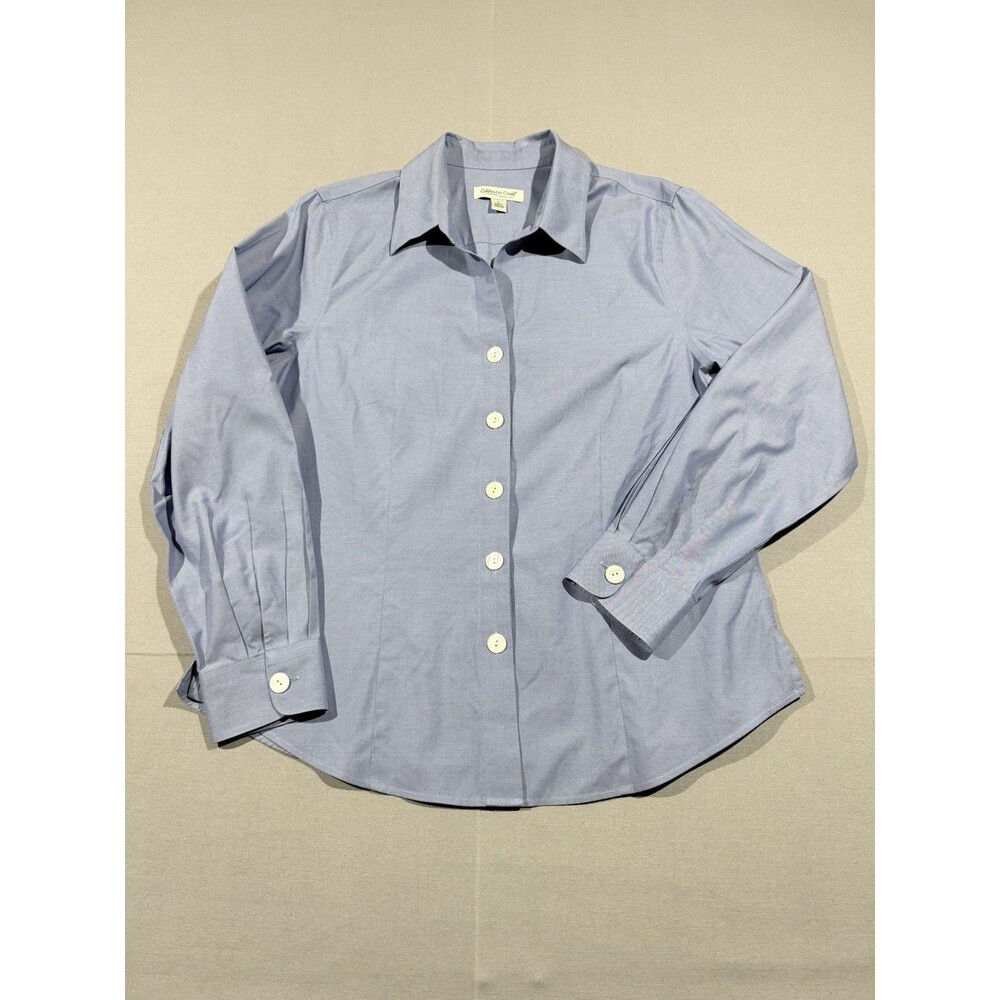 Coldwater Creek Womens Large Blue Long Sleeve Button Up Blouse Pleated Sleeves